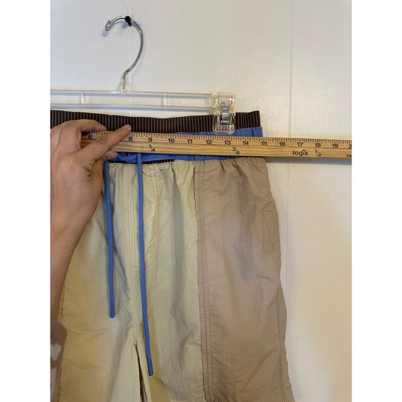 Free People Movement Colorblock Shorts Blue Brown Tan Pockets Drawstring M - Picture 4 of 9